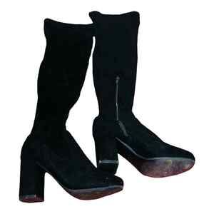 Unbranded Womens Knee High Block Heels Zip Boots Suede Faux Leather Size 10